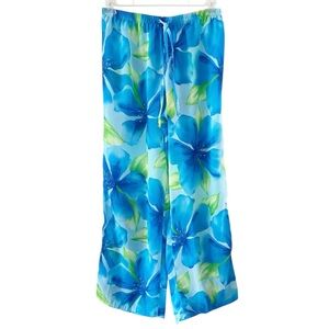 Jantzen Swim Blue Floral Sheer Cover Up Pants Lightweight Beach Swimwear‎ M